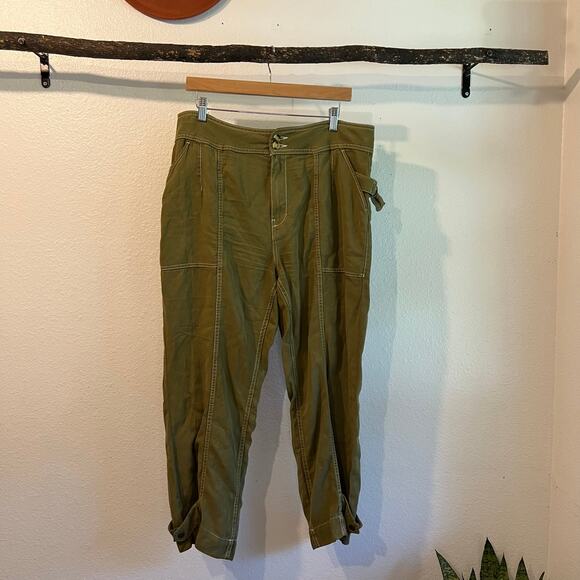 Anthropologie Green Linen Jackson Tapered Utility Pants Size 14 - Picture 2 of 16